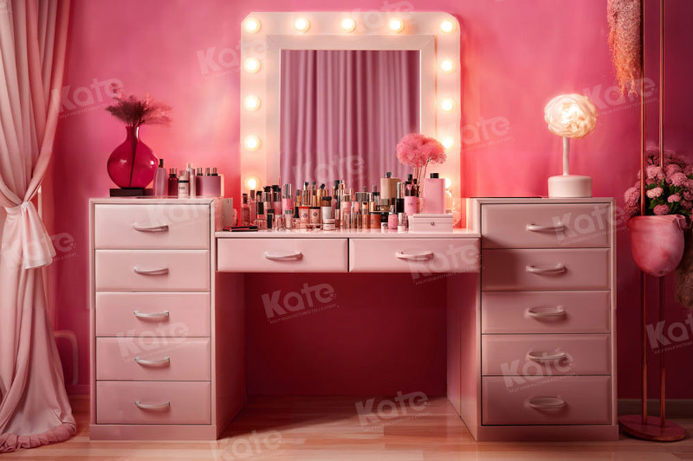 Kate Girl Makeup Mirror Pink Doll Backdrop for Photography