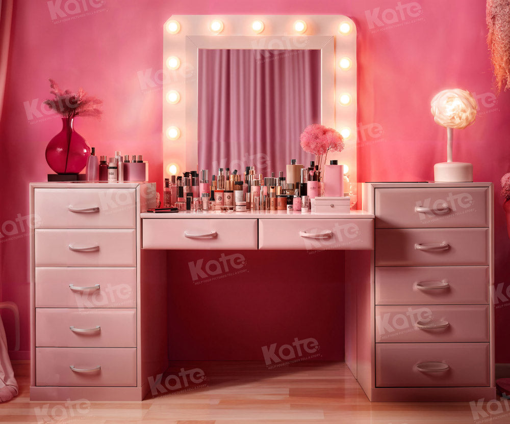 Kate Girl Makeup Mirror Pink Doll Backdrop for Photography