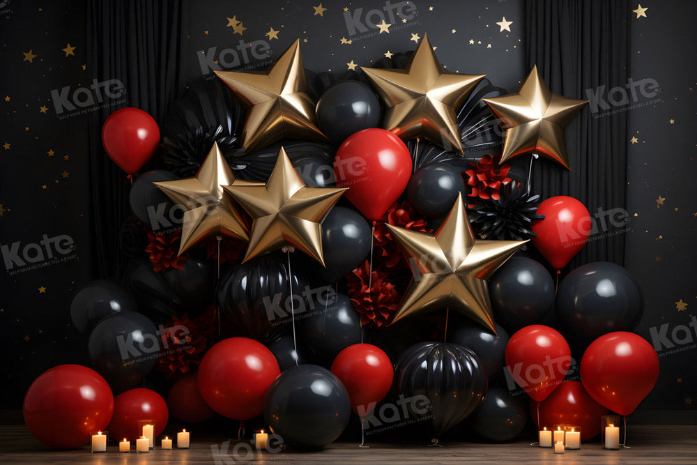 Kate Balloon Black and Red Star Cake Smash Backdrop for Photography