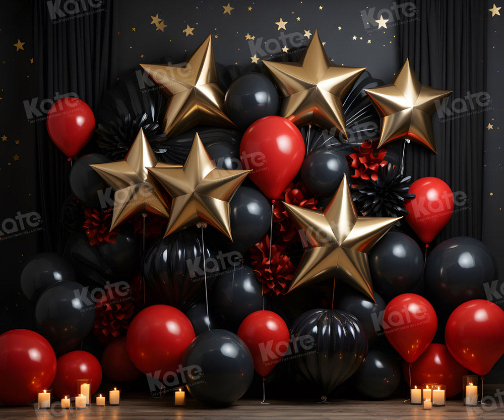 Kate Balloon Black and Red Star Cake Smash Backdrop for Photography