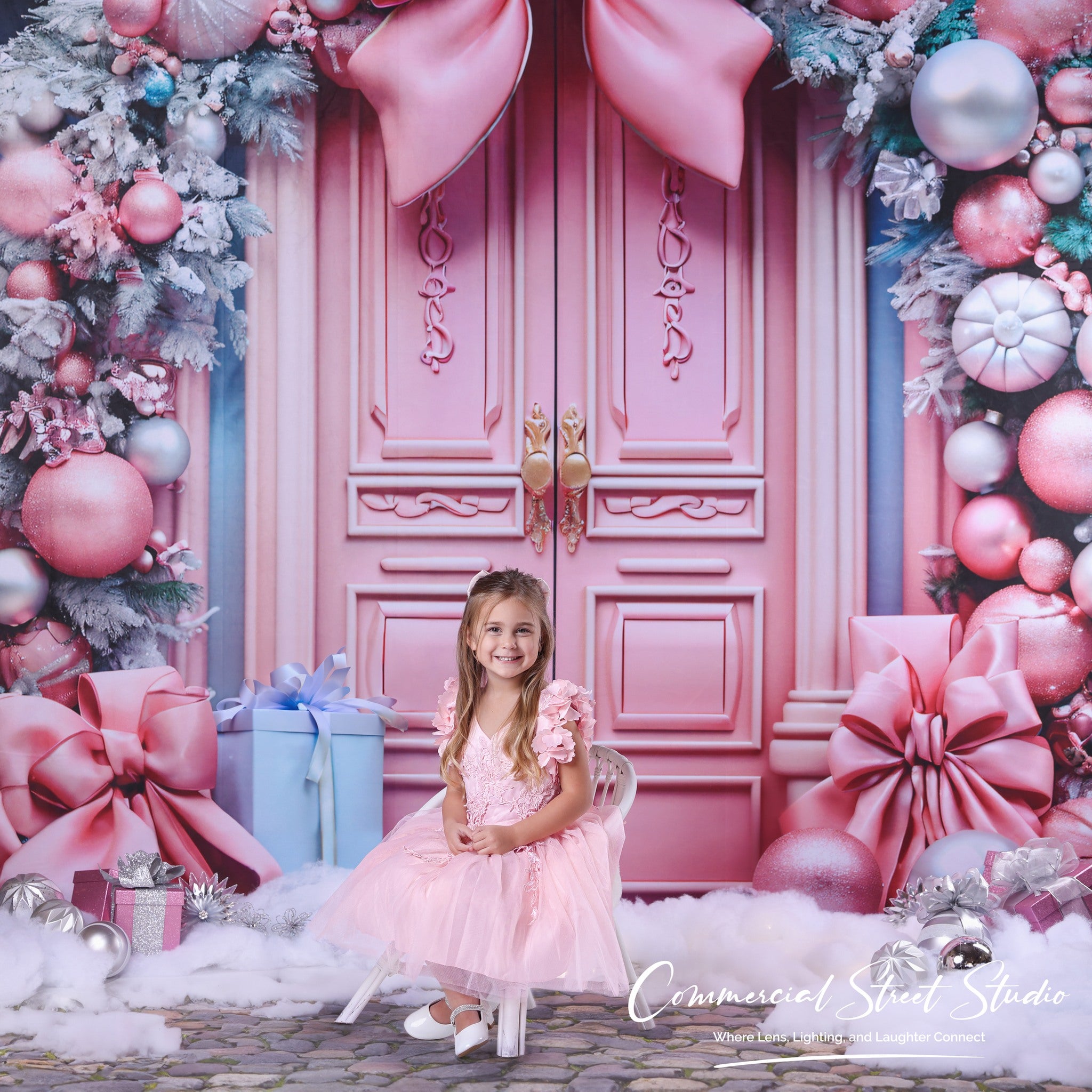 Kate Pink Christmas Bow Backdrop for Photography