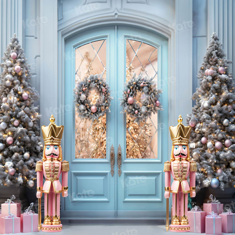 Kate Christmas Blue Door Nutcracker Backdrop for Photography