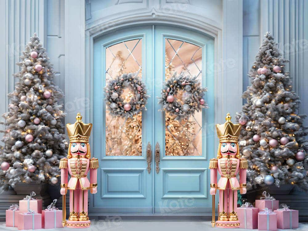 Kate Christmas Blue Door Nutcracker Backdrop for Photography