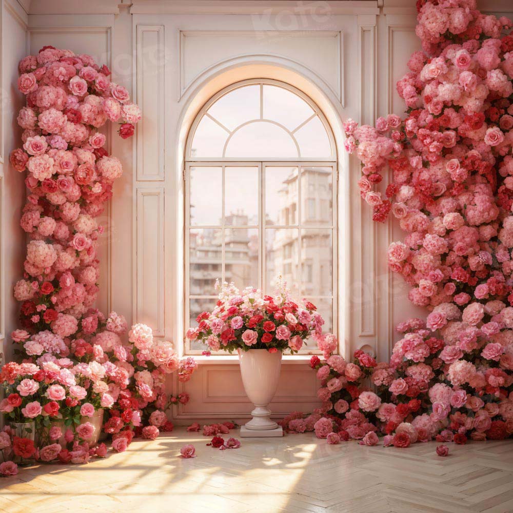 Kate Valentine's Day Pink Rose Floral Room Backdrop Designed by Emetselch