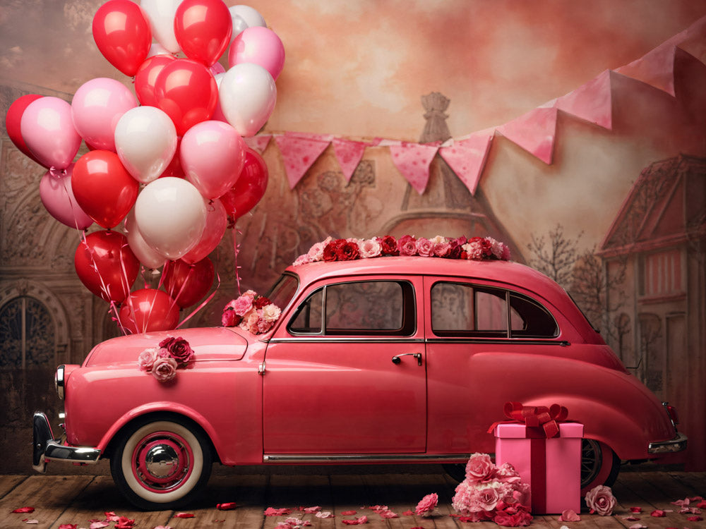 Kate Valentine's Day Pink Car Balloon Backdrop Designed by Emetselch