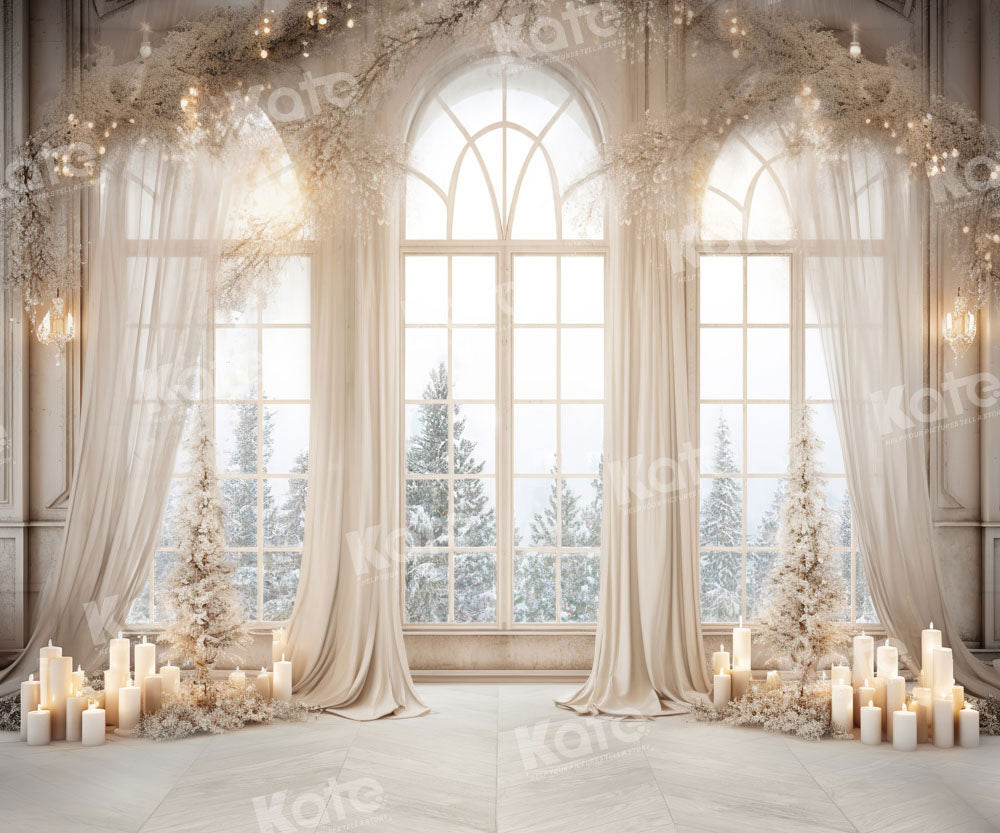 Kate Christmas White Golden Window Fleece Backdrop Designed by Chain Photography