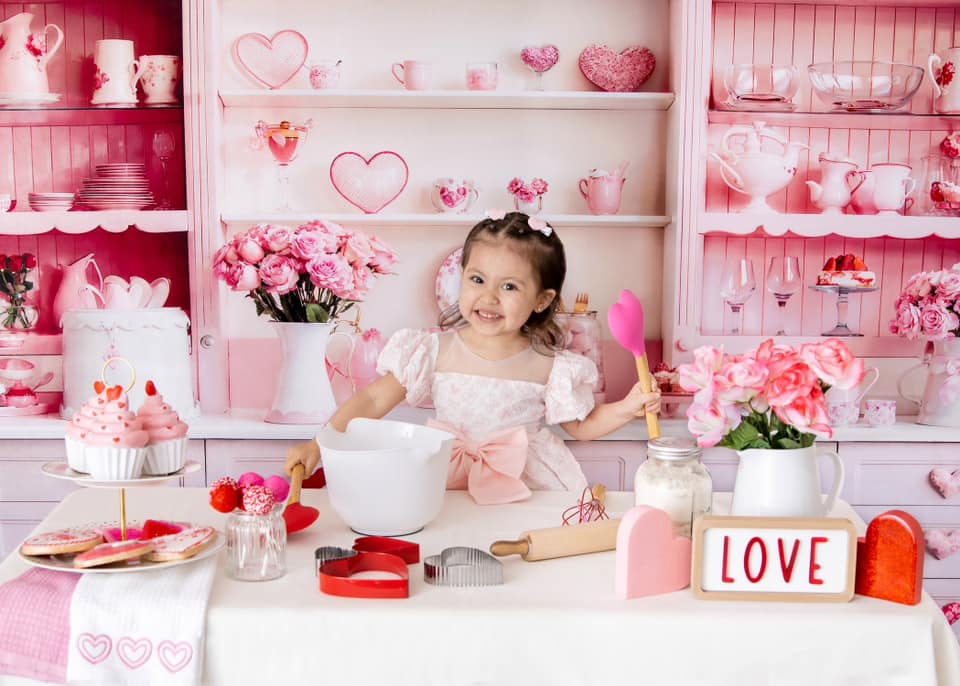 Kate Valentine's Day Pink Sweet Kitchen Backdrop Designed by Emetselch