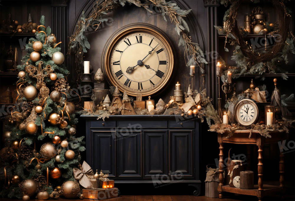 Kate Victorian Christmas Clock Backdrop for Photography