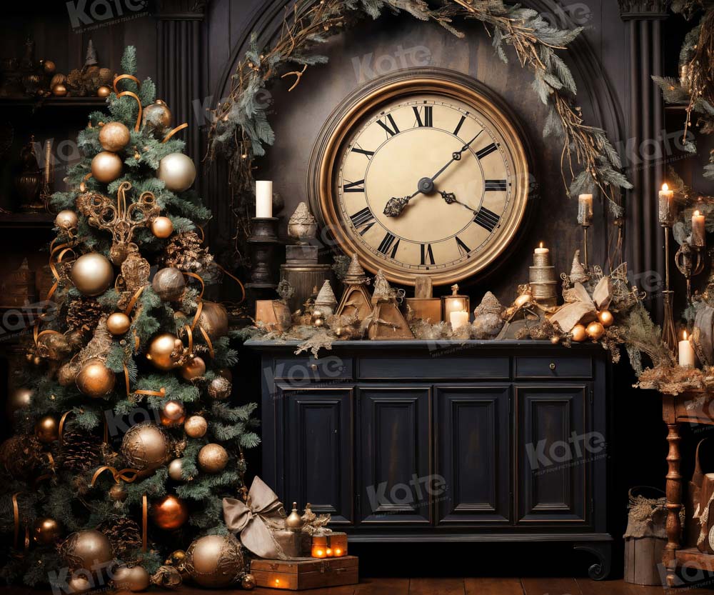 Kate Victorian Christmas Clock Backdrop for Photography