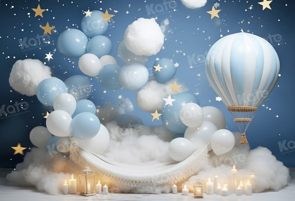 Kate Cake Smash Sweet Dream Hot Air Balloon Fleece Backdrop Designed by Chain Photography