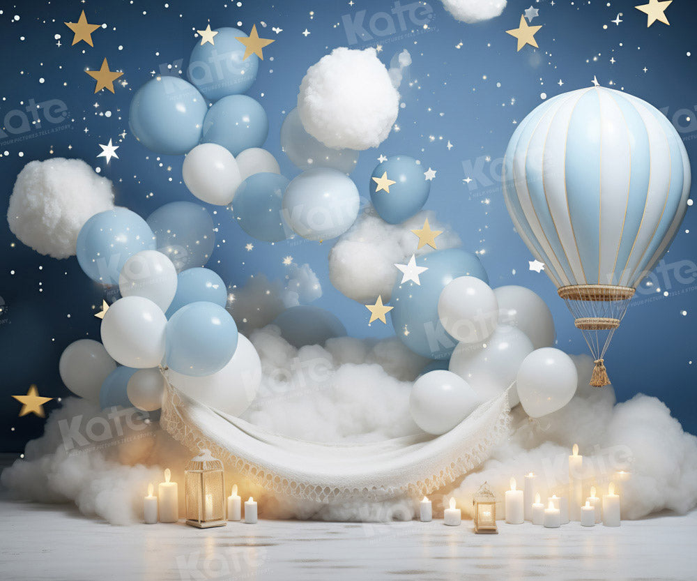 Kate Cake Smash Sweet Dream Hot Air Balloon Fleece Backdrop Designed by Chain Photography