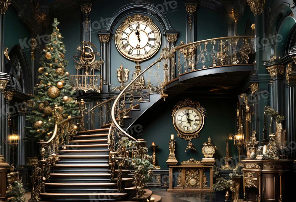 Kate Christmas Stair Clock Backdrop Designed by Chain Photography