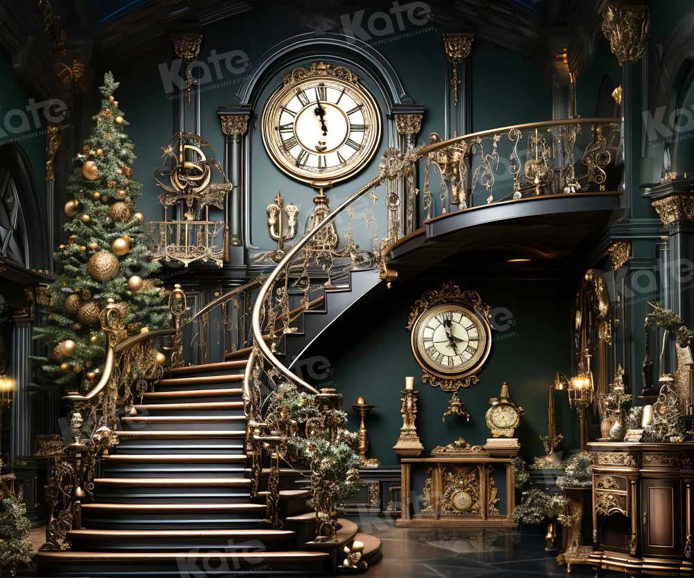 Kate Christmas Stair Clock Backdrop Designed by Chain Photography