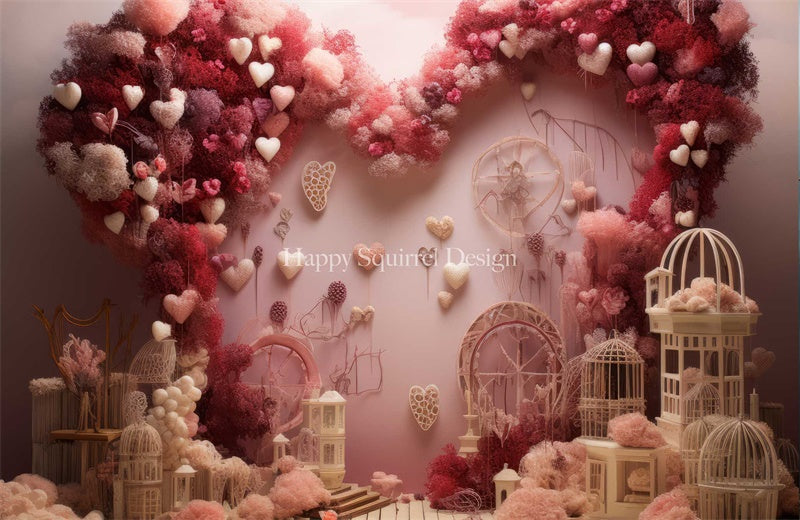 Kate Bird Cage Hearts Backdrop Designed by Happy Squirrel Design