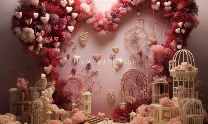 Kate Bird Cage Hearts Backdrop Designed by Happy Squirrel Design