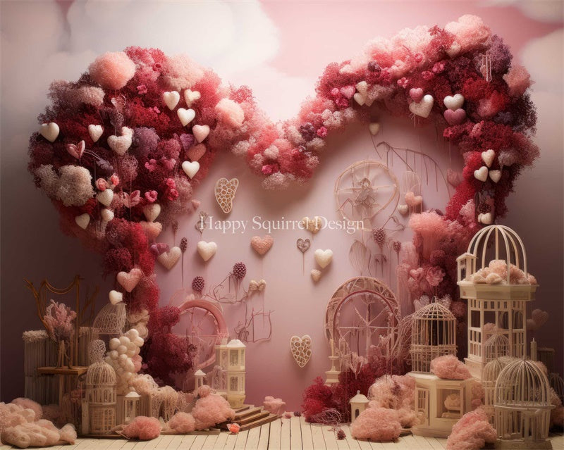 Kate Bird Cage Hearts Backdrop Designed by Happy Squirrel Design