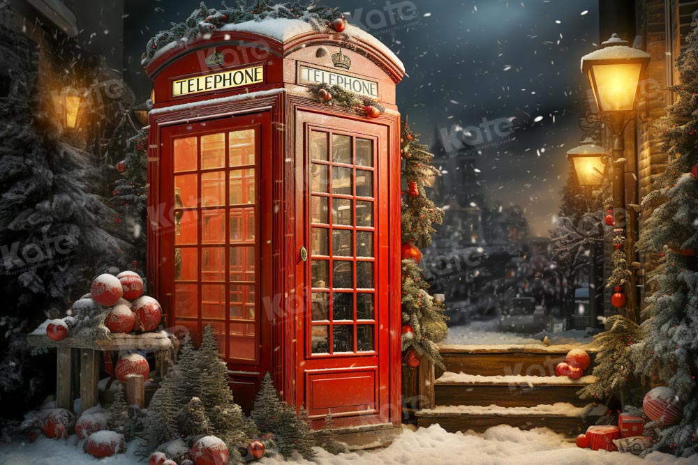 Kate Christmas Red Telephone Backdrop Designed by Emetselch