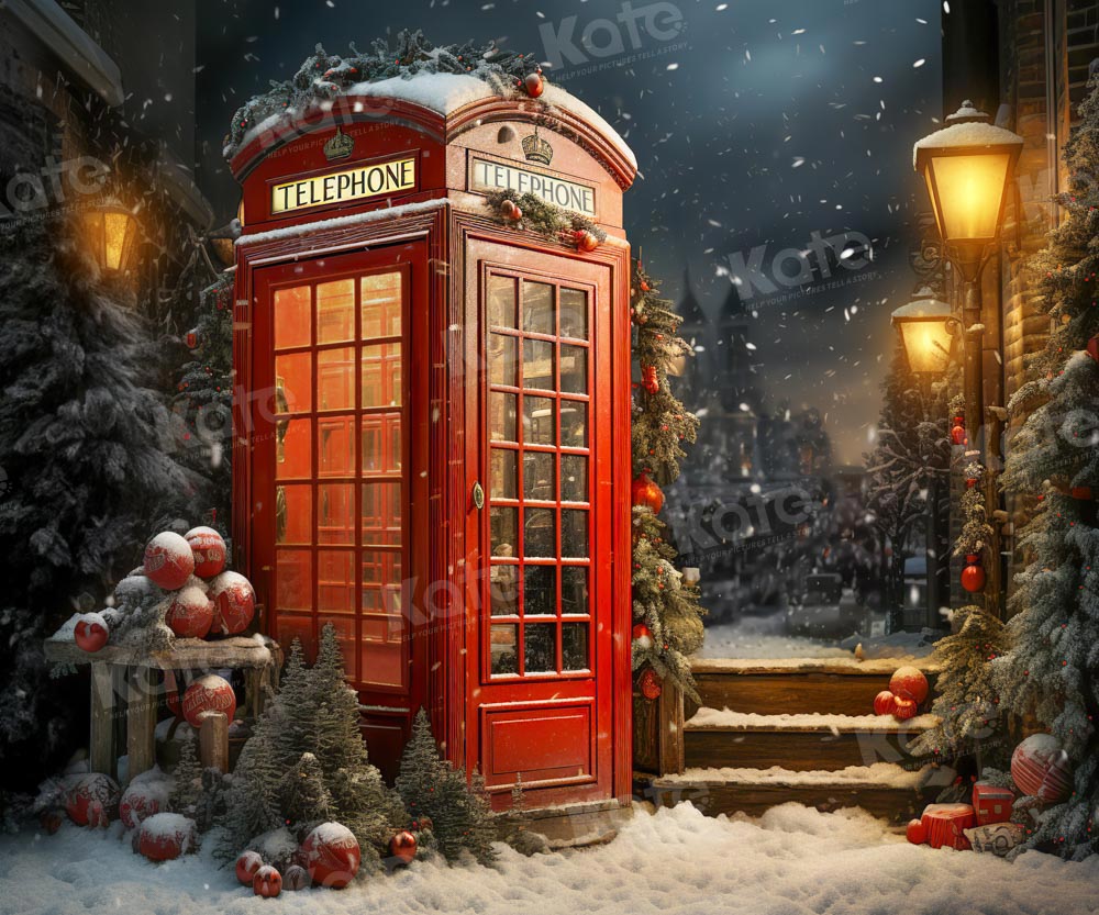 Kate Christmas Red Telephone Backdrop Designed by Emetselch