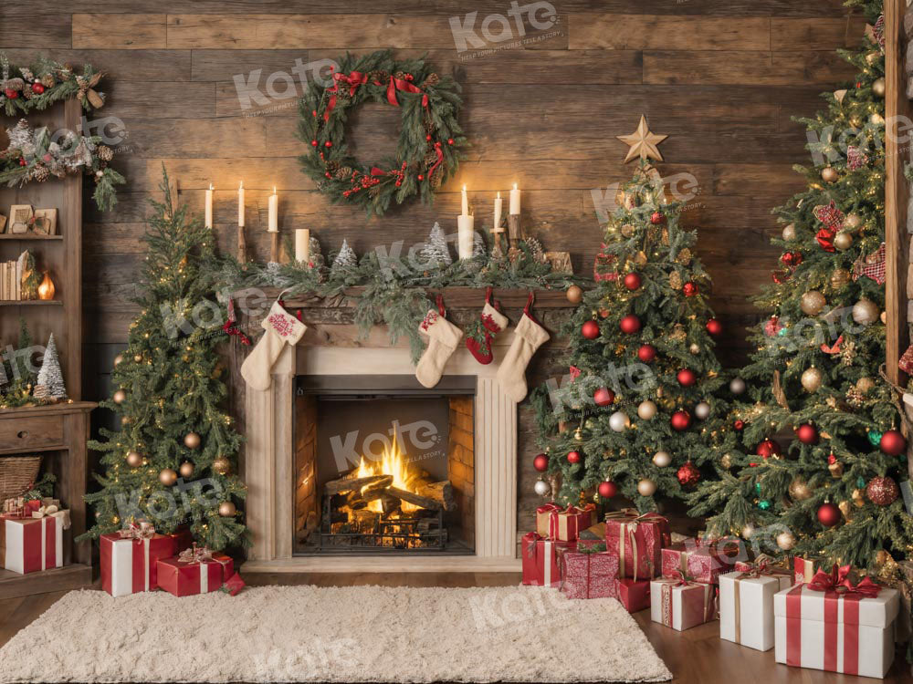 Kate Christmas Santa Room Fireplace Socks Backdrop for Photography