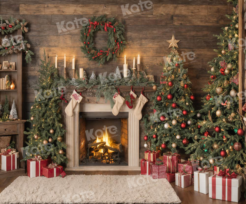 Kate Christmas Santa Room Fireplace Socks Backdrop for Photography