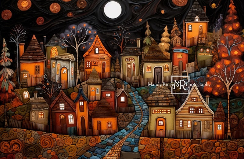 Kate Stylized Painted Autumn Village Backdrop Designed by Mandy Ringe Photography