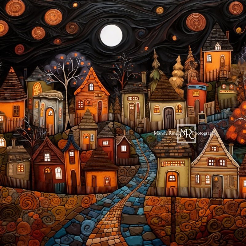 Kate Stylized Painted Autumn Village Backdrop Designed by Mandy Ringe Photography