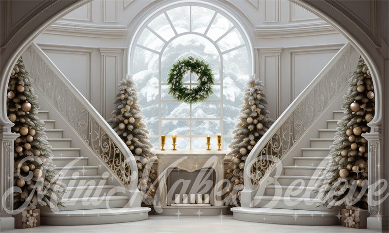 Kate Winter Christmas Grand Staircase Trees Backdrop Designed by Mini MakeBelieve