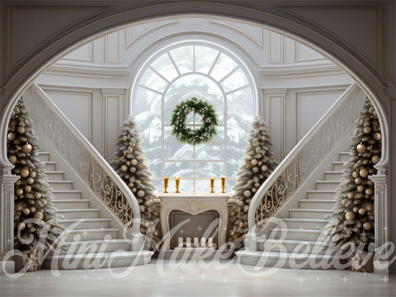 Kate Winter Christmas Grand Staircase Trees Backdrop Designed by Mini MakeBelieve