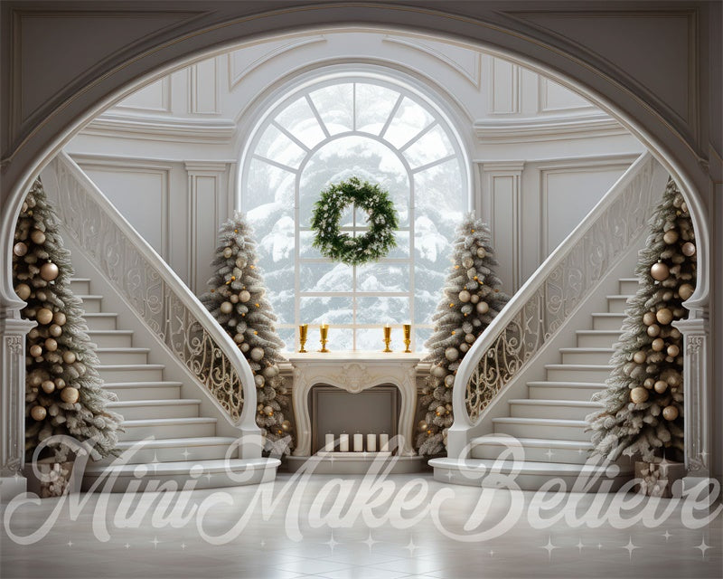 Kate Winter Christmas Grand Staircase Trees Backdrop Designed by Mini MakeBelieve