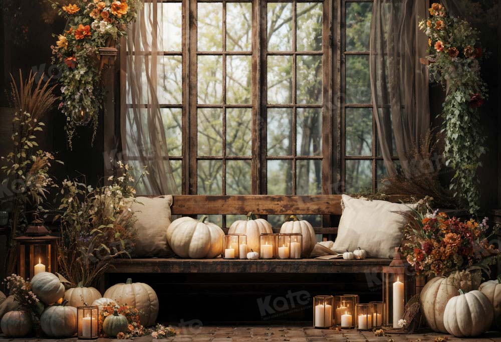 Kate Autumn/Fall White Pumpkin Retro Window Room Backdrop for Photography