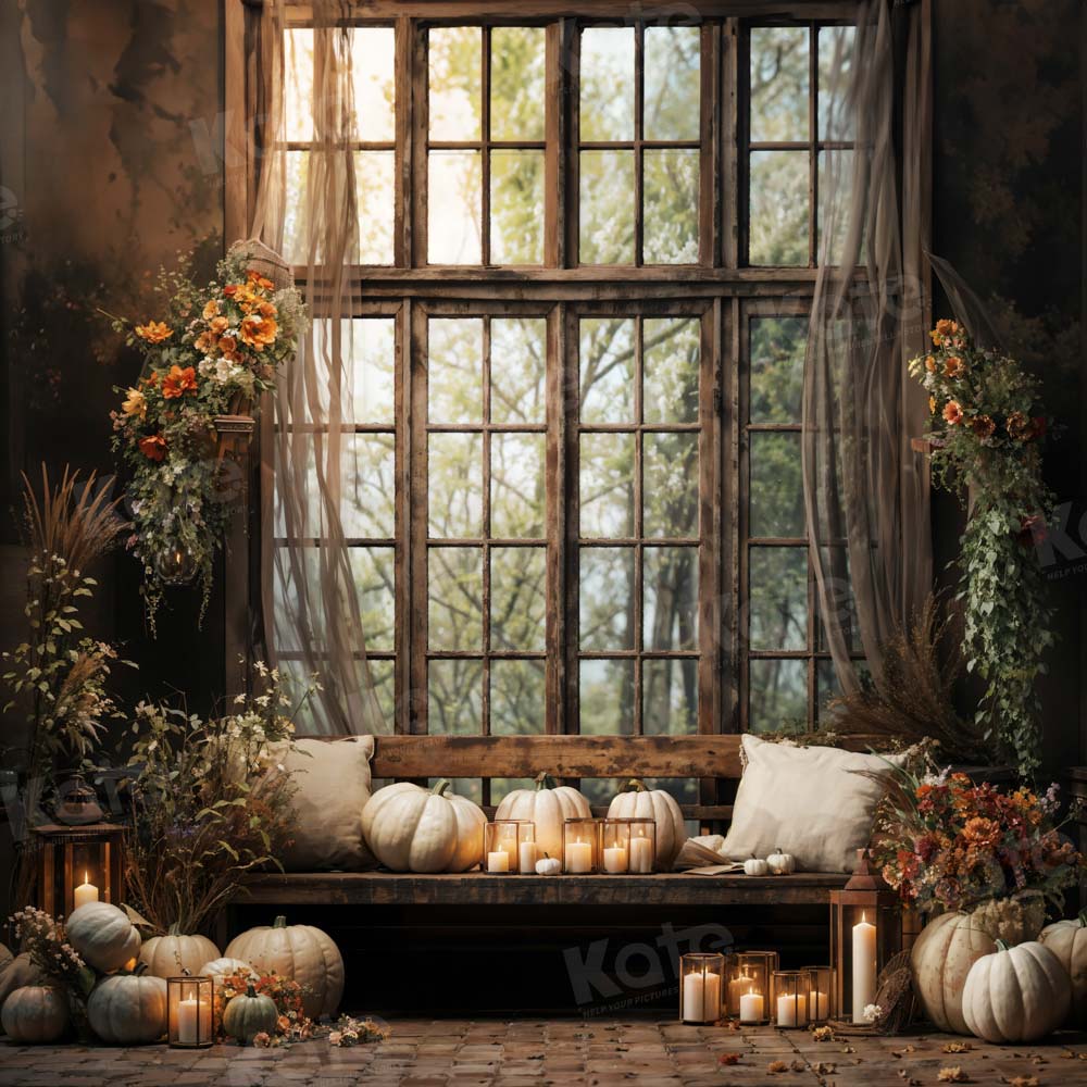 Kate Autumn/Fall White Pumpkin Retro Window Room Backdrop Designed by Emetselch