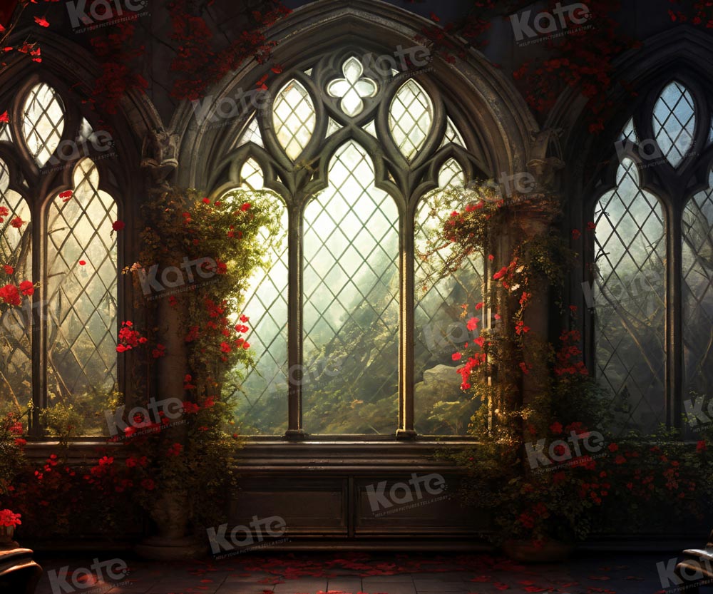 Kate Valentine's Day Red Rose Church Window Backdrop for Photography