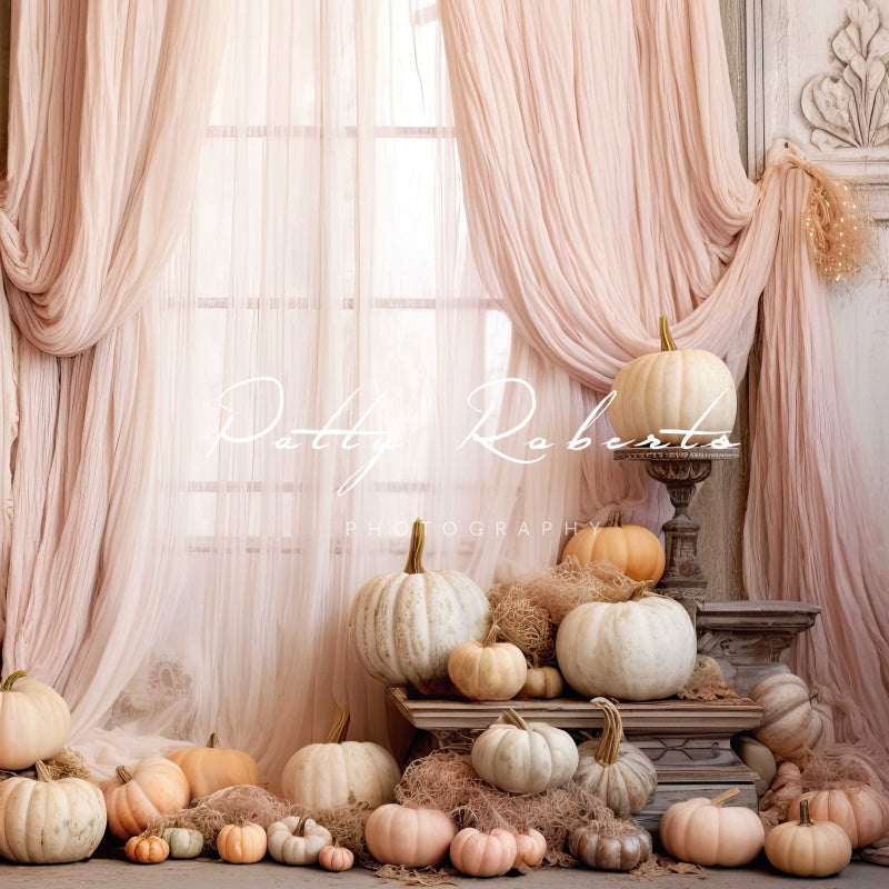 Kate Pink Curtain Pumpkin Autumn Birthday Backdrop Designed by Patty Robertss