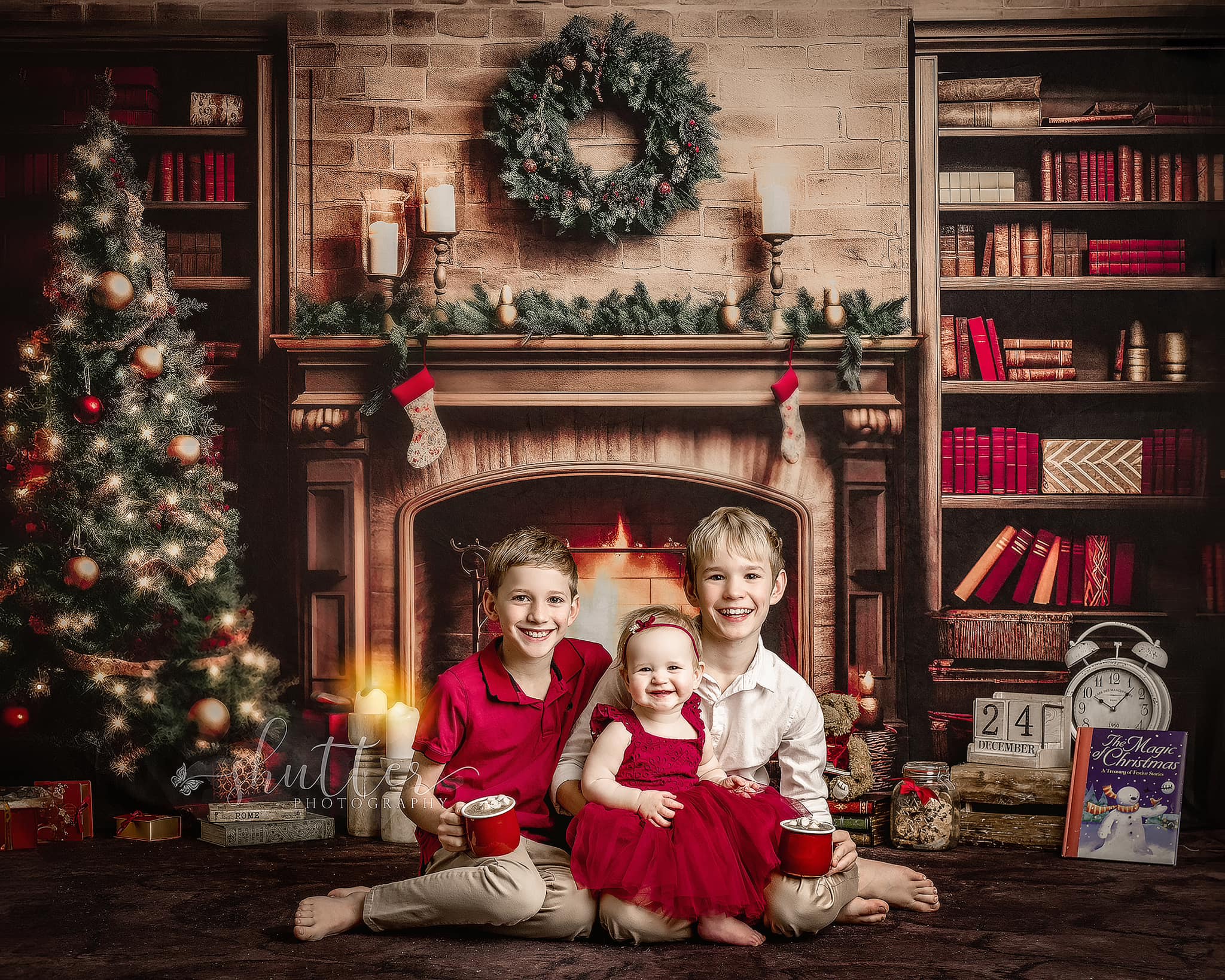 Kate Christmas Fireplace Study Backdrop for Photography