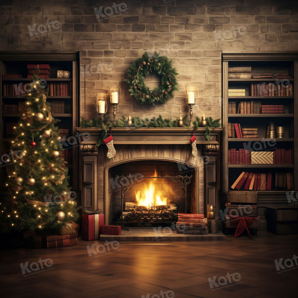 Kate Christmas Fireplace Study Backdrop for Photography