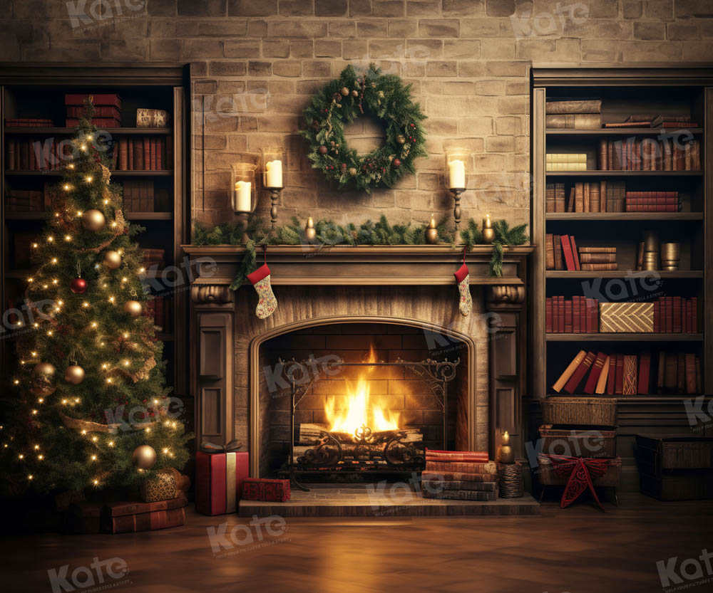 Kate Christmas Fireplace Study Backdrop for Photography