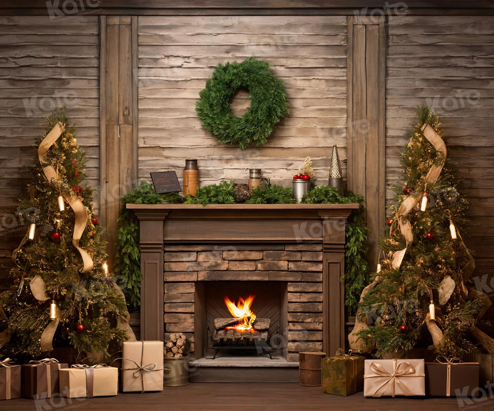 Kate Christmas Tree Fireplace Gift Backdrop for Photography