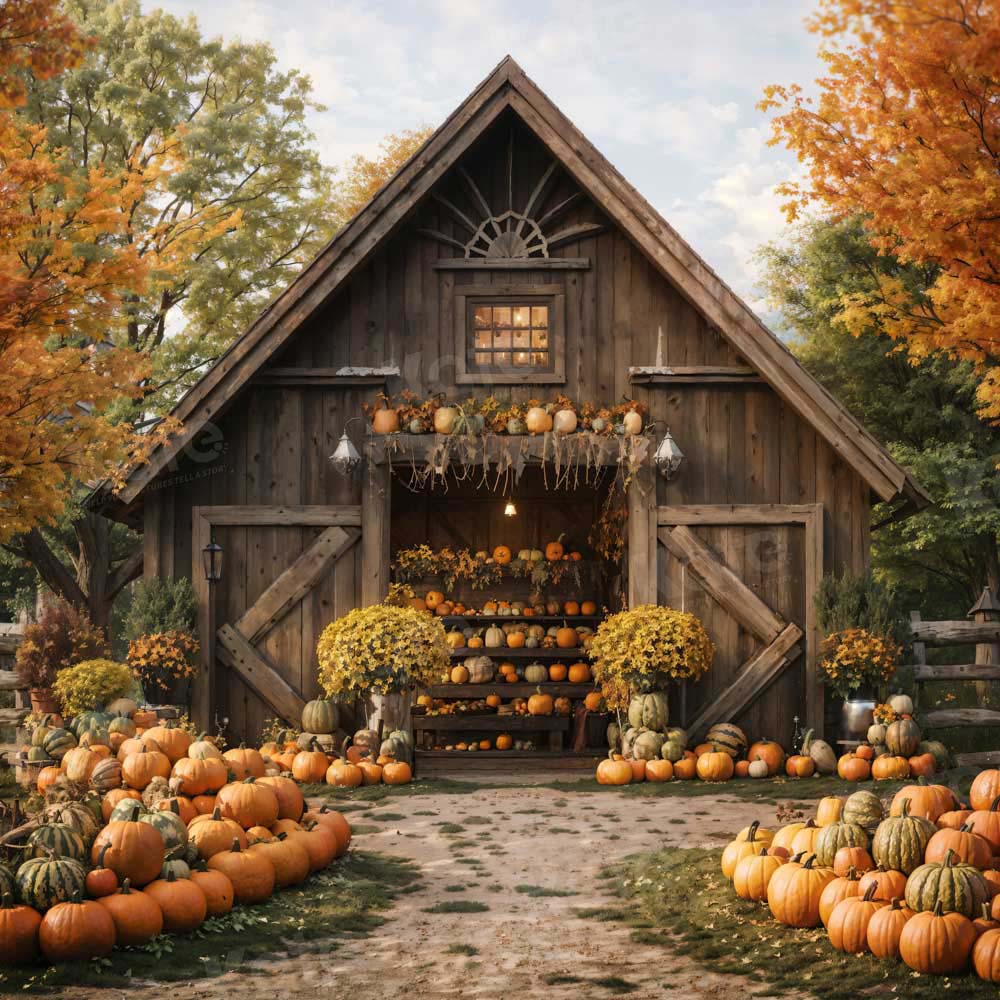 Kate Autumn Pumpkin Cabin Backdrop Designed by Emetselch