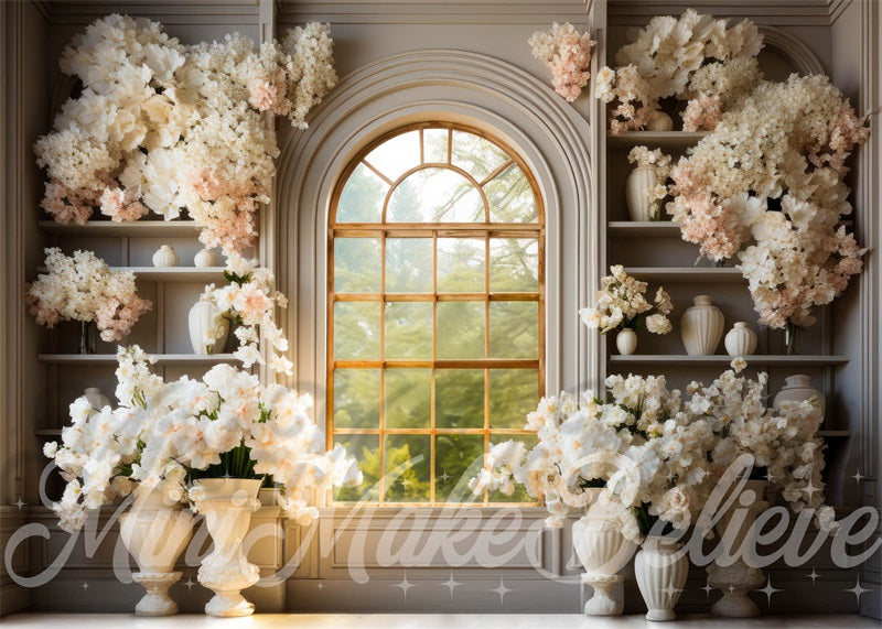 Kate White Flowers Window Exterior Spring Easter Backdrop Designed by Mini MakeBelieve