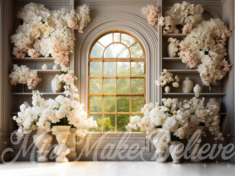 Kate White Flowers Window Exterior Spring Easter Backdrop Designed by Mini MakeBelieve