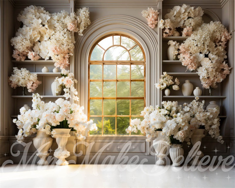 Kate White Flowers Window Exterior Spring Easter Backdrop Designed by Mini MakeBelieve