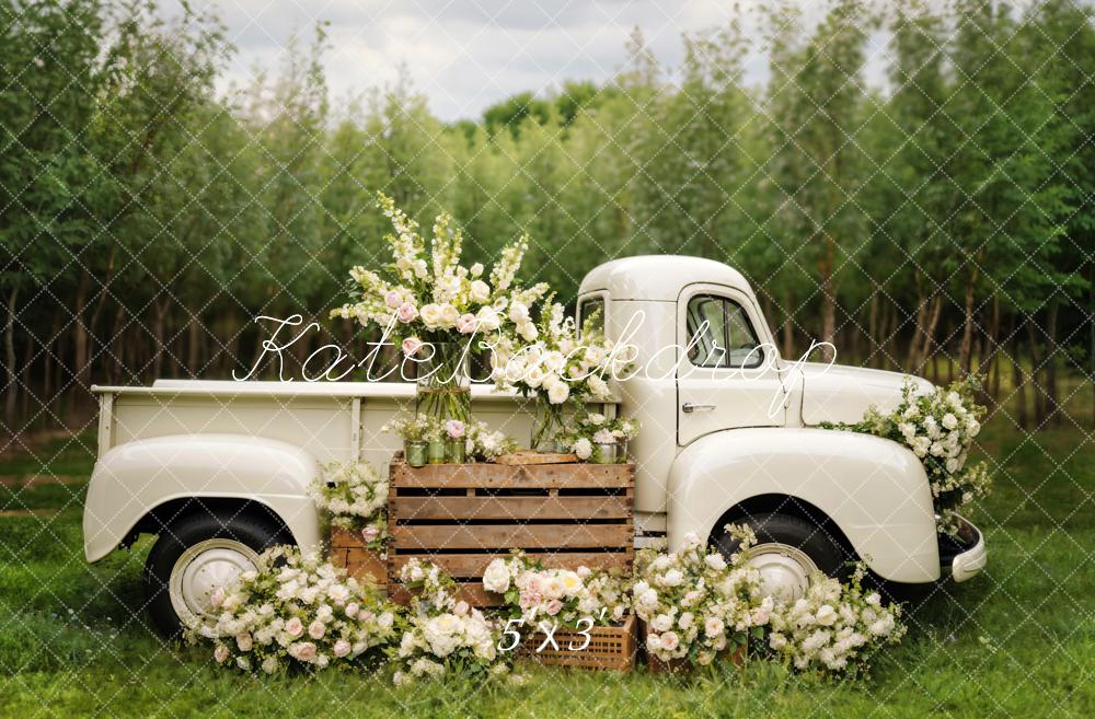 Kate Spring White Flowers Truck Backdrop Designed by Chain Photography