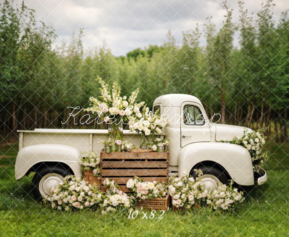 Kate Spring White Flowers Truck Backdrop Designed by Chain Photography