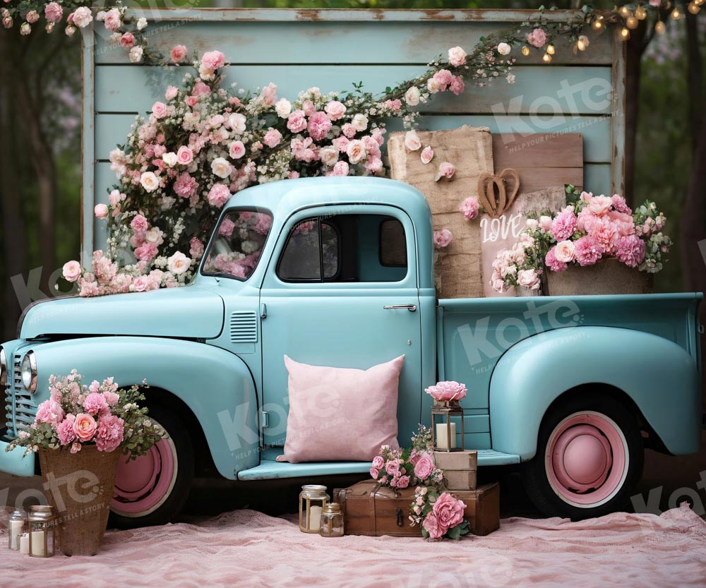 Kate Valentine's Day Pink Flowers Truck Backdrop Designed by Emetselch