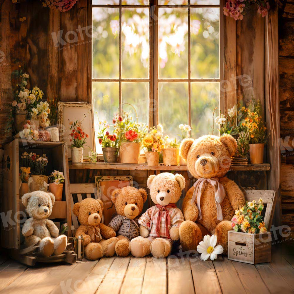 Kate Spring Flowers Bear Window Backdrop Designed by Emetselch