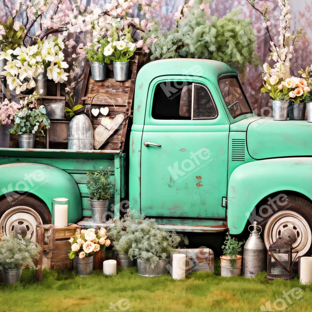 Kate Spring Green Truck Flowers Backdrop Designed by Emetselch