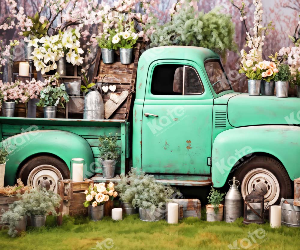 Kate Spring Green Truck Flowers Backdrop Designed by Emetselch