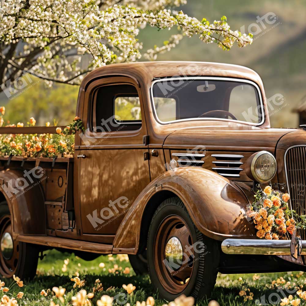 Kate Spring Retro Brown Truck Outdoors Backdrop Designed by Emetselch