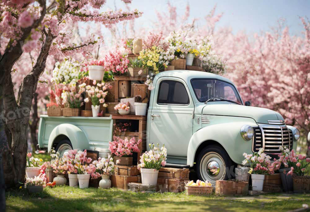 Kate Spring Pink Flowers Truck Backdrop Designed by Emetselch