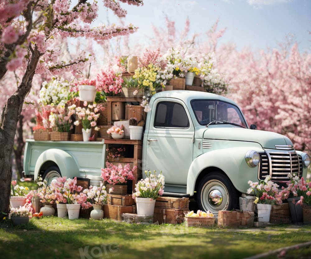 Kate Spring Pink Flowers Truck Backdrop Designed by Emetselch